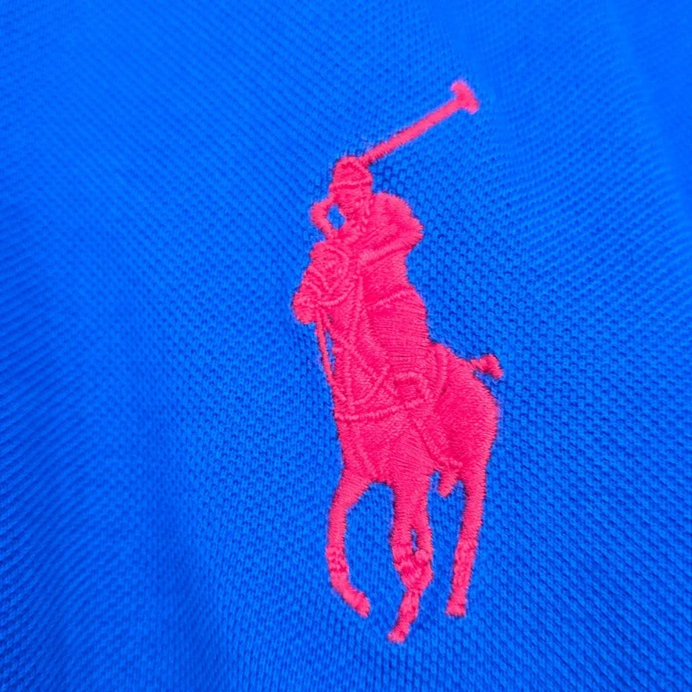 Polo Golf Ralph Lauren Mens M Blue Pima Cotton Tipped Polo Shirt Red‎ Pony